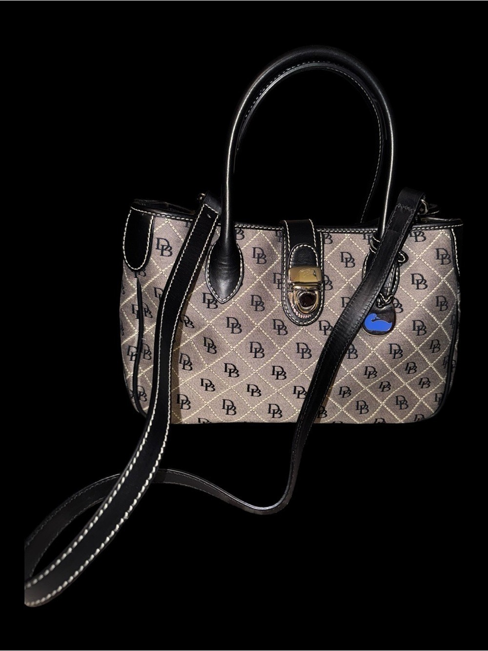 Dooney & Bourke Beige Monogram Satchel with Black Trim